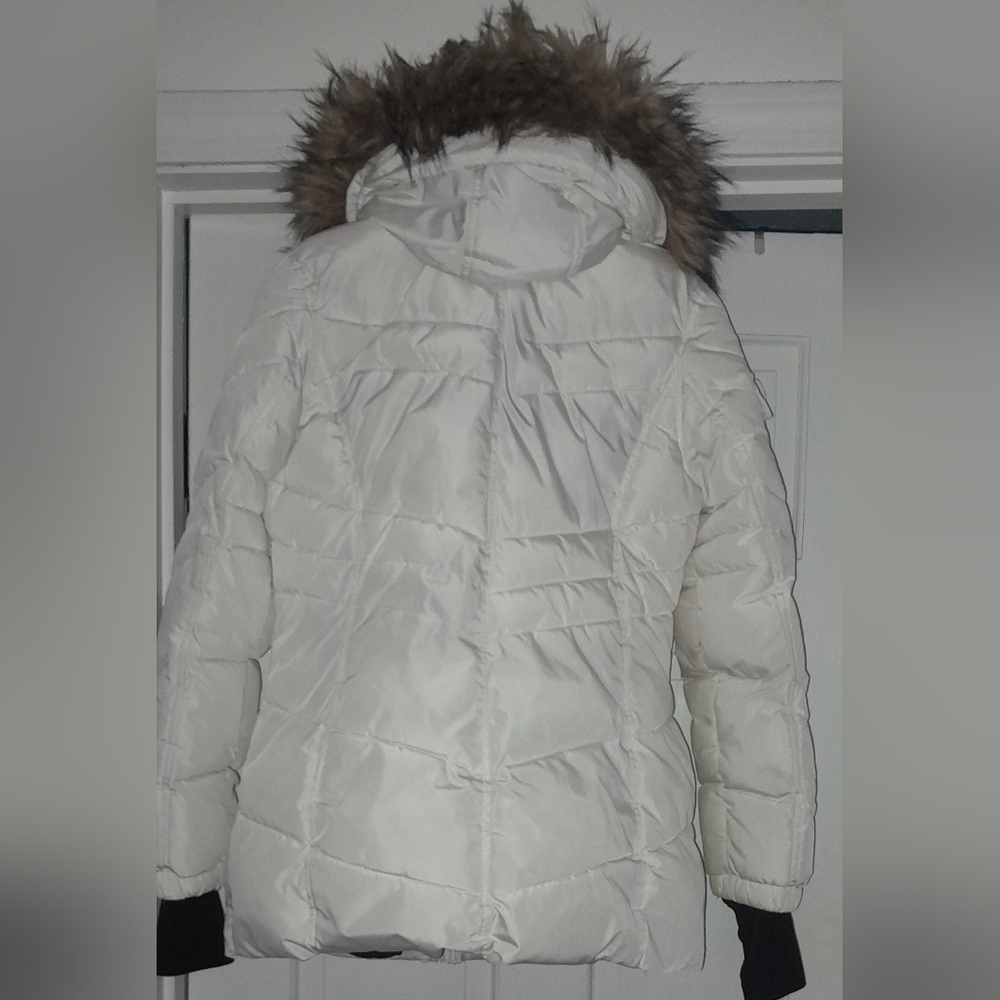 Madden Girl Hooded White Puffer Coat Jacket Parka Faux Fur Trim Hood Sz M Medium - Picture 3 of 16
